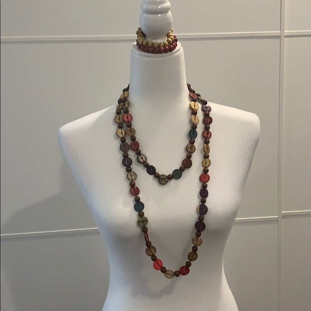 Long necklace and matching bracelets